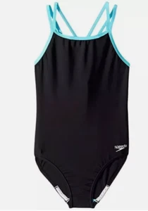Speedo Girl's Swimsuit One Piece Solid Cross Back Multi Straps Sz14 - Picture 1 of 5