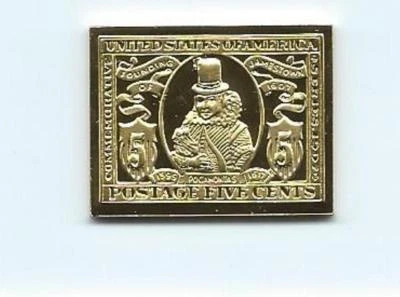 1907 EUA 5 centavos selo de exposição Jamestown ouro 24 quilates sobre prata maciça - Imagem 1 de 2