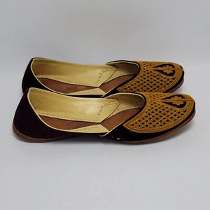 Handgefertigte indische Punjabi ethnische traditionelle flache Hochzeit Slipper Schuhe Größe 9 - Bild 1 von 12