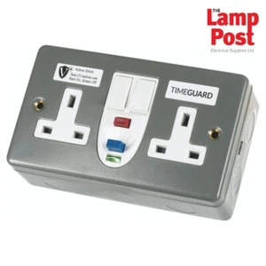 Timeguard RCD07MAVN RCD Protected Double Gang Metal Switched Socket - Active - Picture 1 of 4