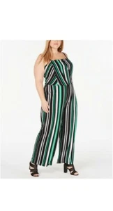 INC PLUS SIZE Jumpsuit gestreift trägerlos oder dünne Träger schwarz grün NEU 2X #789 - Bild 1 von 4