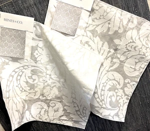 Hines & CO White Damask Fabric Sample 100% Irish Linen Semi Sheer 17/ 18" Set /2 - Picture 1 of 7
