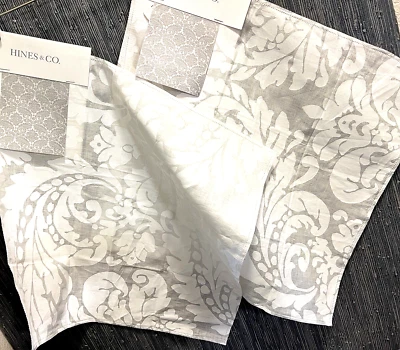 Hines & CO White Damask Fabric Sample 100% Irish Linen Semi Sheer 17/ 18" Set /2 - Image 1 of 4