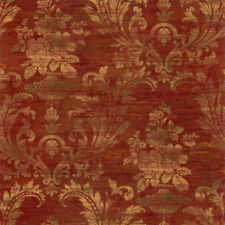 SM30383 Silk Satin Distressed Rust Red Damask Wallpaper 