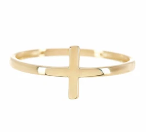 Size 7 Square Tube Cross Top Band Ring Real 14K Yellow Gold - Picture 1 of 3