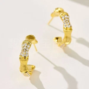Women Gold Plated Rhineston brushed Segment Hoop Earrings Jewellery AU Stock - Picture 1 of 5