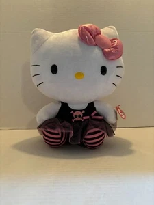 Hello Kitty Plush By TY with Tags Gothic or Halloween Costume Black Pink Strips - Picture 1 of 9