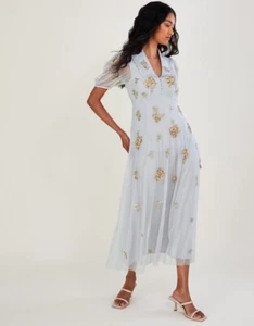Monsoon size 22 new tags Lauren grey gold sequin midi dress wedding occasion - Picture 1 of 4