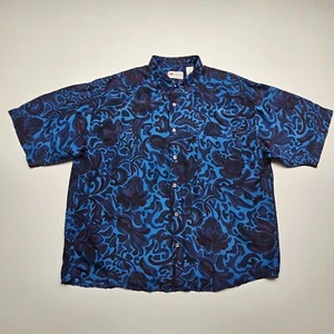 Pebble Beach California Mens Shirt Large Blue Silk Camp Floral Paisley Drapes L - Picture 1 of 18