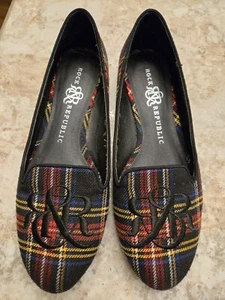 Karierte flache Damenschuhe Größe 6,5 Slipper gesticktes Logo gebraucht, in einwandfreiem Zustand  - Bild 1 von 12