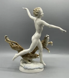 Hutschenreuther Frau mit Leoparden C. Werner Porzellan Figur Tänzerin Alt Antik - Bild 1 von 11
