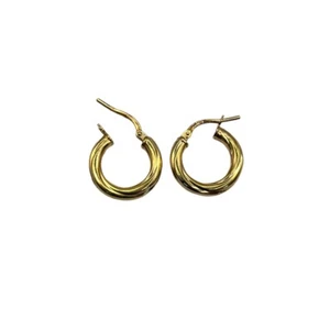 9ct 9k Yellow Gold Twist Pattern Round Hoop Earrings 15mm 0.94 Grams. Brand New - Picture 1 of 7