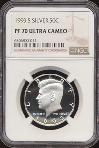 1993-S Silver Kennedy Half Dollar NGC PF 70 Ultra Cameo - Brown Label - Picture 1 of 2