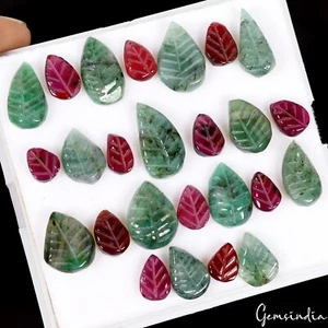 52 Ct Natural Emerald/Garnet Fancy Pear Carved Leaf shape 6-15mm Gemstones~25 pc - Picture 1 of 5