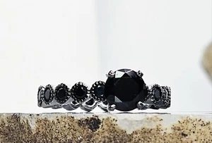 925 Sterling Silver Black Tourmaline Eternity Engagement Ring Size 8 - Picture 1 of 9