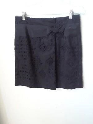 Size 4 WORTH Black Linen Blend Eyelet Skirt - Image 1 of 3