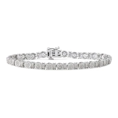 Brazalete de tenis de diamantes para mujer - Juego de ilusión redonda de plata de ley 1/4 CTTW Foto 1 de 4