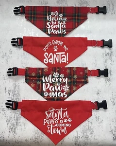 Tartan / Red Christmas Dog Bandana & Adjustable Collar - Picture 1 of 8
