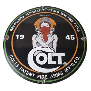 Vintage Colt Porcelain Sign - Pistols Revolvers Machine Gun Ammo Gas Pump Sign - Picture 1 of 14