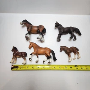 VTG Lot-5 Clydesdale Horses 1- ERTL 4-Schleich Braided Mane on 2 Gelding Foal - Picture 1 of 22