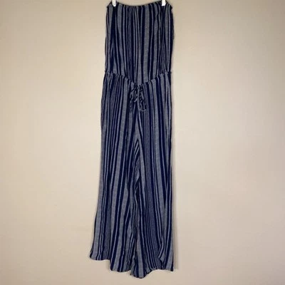 Revolve Blue Life Bell Jumpsuit Romper Size S Blue Strapless Striped  - Image 1 of 4