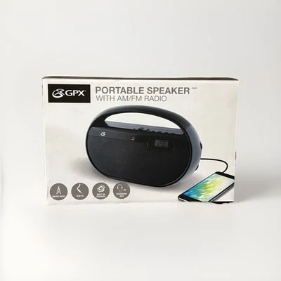 GPX R602B Portable AM/FM Radio with Digital Clock and Line Input Black - Image 1 of 4