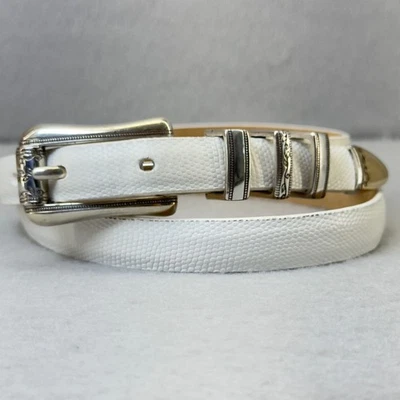 Cinturón Mujer Brighton Cuero Blanco Detalle Plateado Ajustable Diseñador Talla 32 Foto 1 de 4