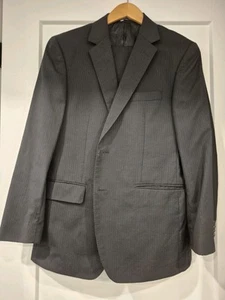 WOOL PINSTRIPE 2PC SUIT - MATTARAZI UOMO BLACK SUPER 150S 40L JACKET 34X36 PANTS - Picture 1 of 12