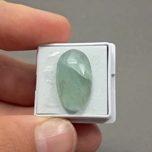 10 Carat Aquamarine Checker Board Oval Cabochon loose gemstone 21x12mm Eo-1214 - Picture 1 of 6