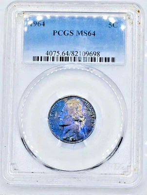 1964 D 5C Jefferson Nickel PCGS MS64 🔥Monster Toning🔥 Foto 1 de 4