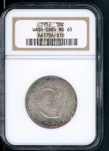 US 1952 WASHINGTON CARVER COMMEMORATIVE SILVER HALF DOLLAR NGC MS 65 A103 - Picture 1 of 2