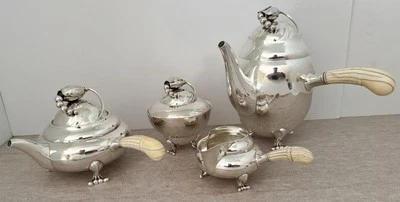 RARE EARLY GEORG JENSEN BLOSSOM STERLING HAND WROUGHT 4PC  TEA & COFFEE SET 1927 - Image 1 of 4