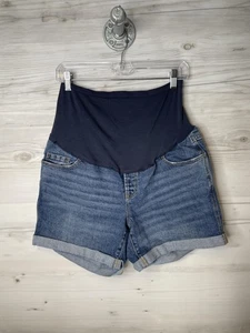 Pantaloncini premaman Old Navy donna 12 blu denim fidanzato pannello intero orlo arrotolato - Foto 1 di 12