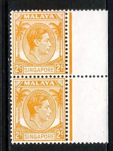 SINGAPUR MALAYA KG VI 1948 2d. Oranges Randpaar 1. Ausgabe Perf 14 SG 2 POSTFRISCH - Bild 1 von 2