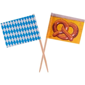 50 Stück Partypicker mit Fähnchen  Oktober Bierfest Brezel Bayrisch Blau Raute - Bild 1 von 1