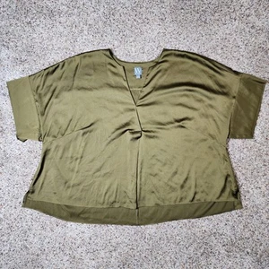 Worthington Blouse Top Shirt Women's Size 3X Olive Green V-Neck Short Sleeve - Picture 1 of 6