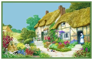 Thatched Roof English Country Cottage Strachan Counted Cross Stitch Pattern - Picture 1 of 3