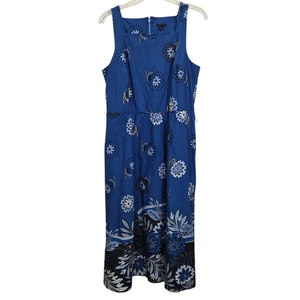 NWT Ann Taylor Dress Blue Floral Knee Length Poplin Size 8 *Missing Belt - Picture 1 of 12