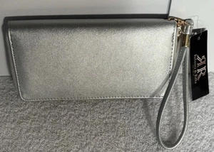 Rebecca & Rifka Silber Leder Reißverschluss Doppelfach Kalbsleder Geldbörse Clutch - Bild 1 von 4