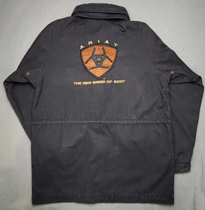 Giacca cappotto uomo Ariat Chore vintage grande ricamato patch cappuccio tela nero anni 90 - Foto 1 di 13