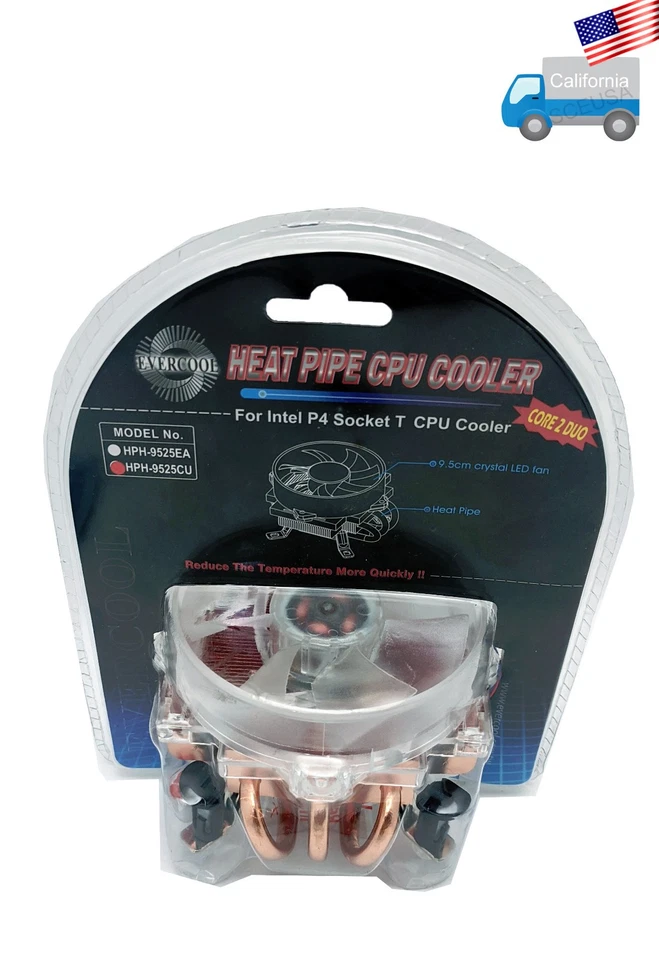 Overclock LED Cooler Fan for Intel Core 2 Duo P4 Socket T LGA 775 CPU HPH-9525CU - Image 1 of 4