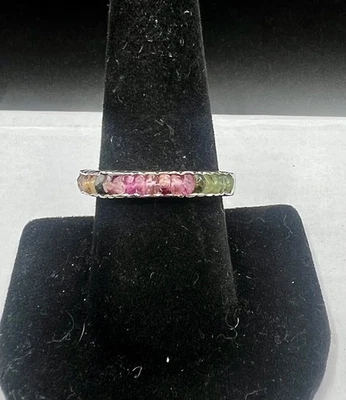 925 Sterling Channel Set 1/2 Eternity Tourmaline Amethyst Citrine Ring Sz 9 - Image 1 of 4