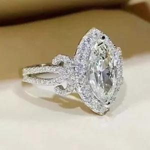 2.50Ct Marquise Simulated Diamond Womens Halo Wedding Ring 14k White Gold Plated - Picture 1 of 5