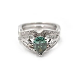 1.01 Carat Enhanced Green Diamond 18k White Gold Simon G Engagement Set - Picture 1 of 4