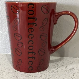 Pfaltzgraff Red Coffee Mug Coffee Beans In Black Design 5" Tall New - Picture 1 of 12