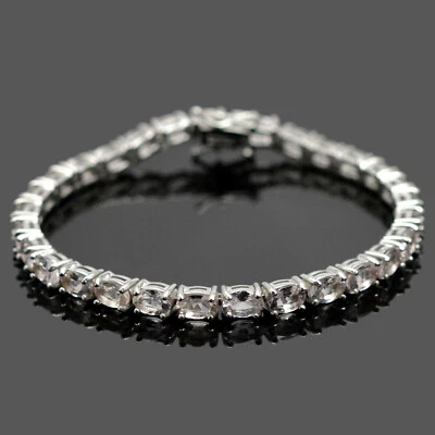 Brazalete de tenis de plata de ley 925 con piedras preciosas de morganita natural de corte ovalado de 6x4 mm  Foto 1 de 4