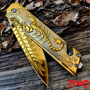 9" GOLD SCORPION HANDLE SPRING ASSISTED OPEN FOLDING BLADE POCKET KNIFE 7CR13 - Picture 1 of 4