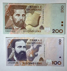 1996 Albania 200 & 100 Leke, ALL, 2 crisp notes! - Picture 1 of 2