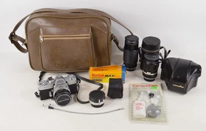 Minolta SRT 101 35mm Film Camera w/ 3 Lenses & Bag WORKS Light Meter Stuck - Picture 1 of 16