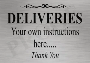 DELIVERIES METAL SIGN YOUR OWN WORDS PARCELS CUSTOM MAIL PERSONALISED HOME SHED - Picture 1 of 1